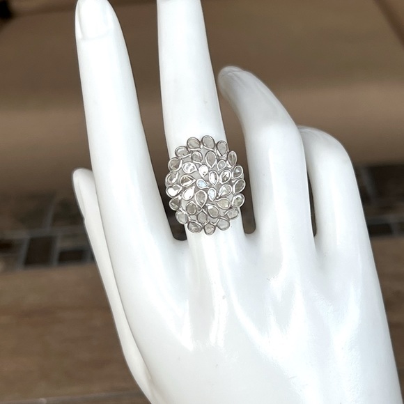Polki Diamond Sterling Silver Platinum Ring - Picture 13 of 14